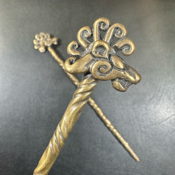 Vintage Brass Hair Sticks - Picture 2 of 6